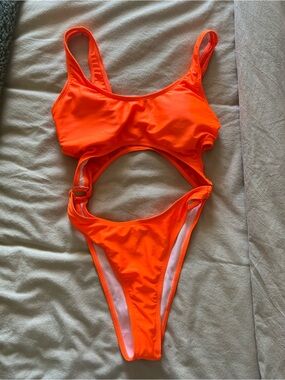 Orange One-Piece Swimsuit with Cutout